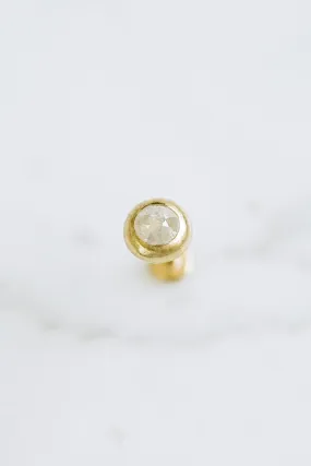 14k Real Gold Minimalist Genuine 0.1ct Gray Diamond Matt Vintage Bezel Cartilage Tragus Helix Conch Internally Threaded Flat Bac