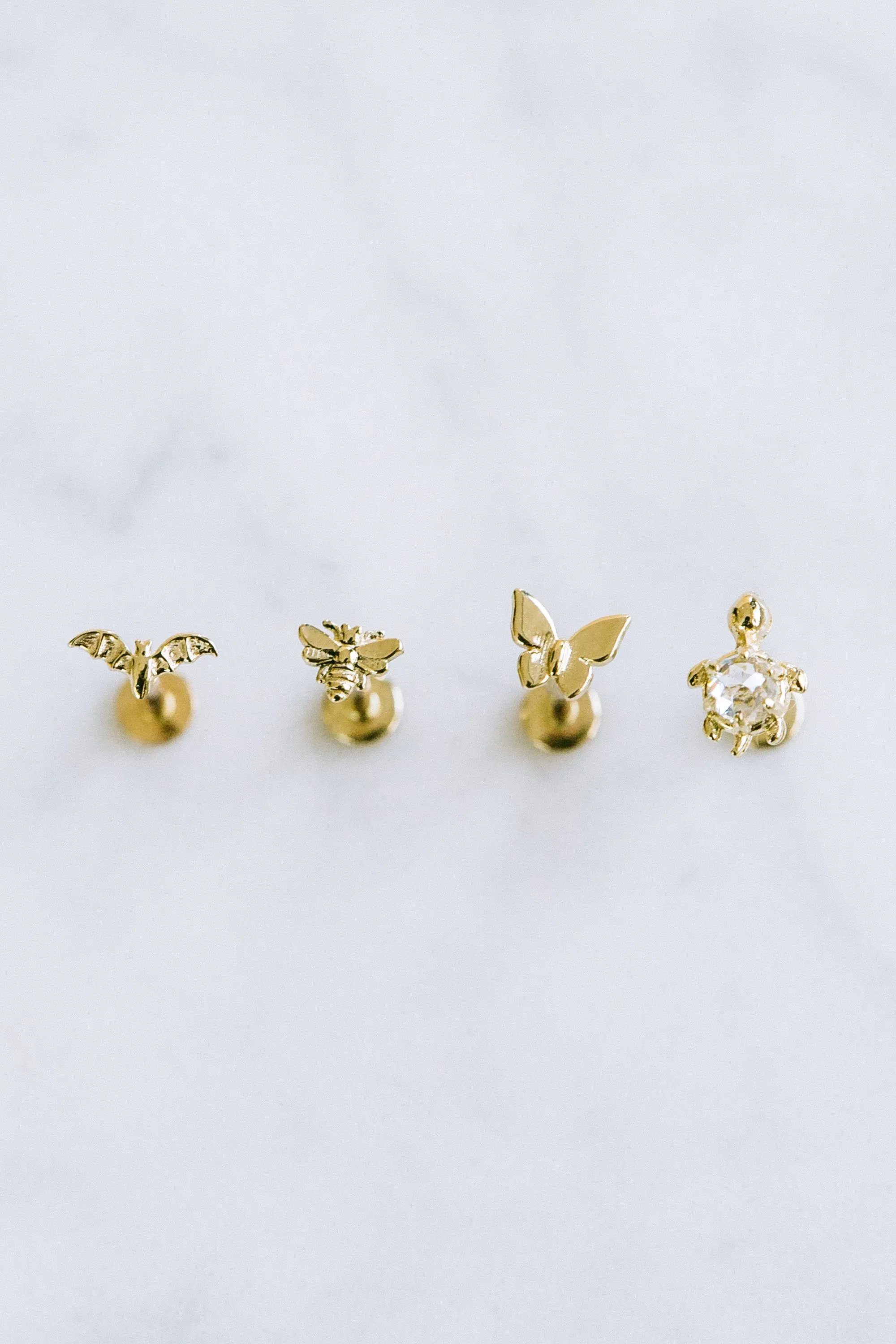 14K Real Gold Minimalist Solitaire Animal Forward Helix Cartilage Tragus Inner Conch Ear Stud Post Internally Threaded Flat Back