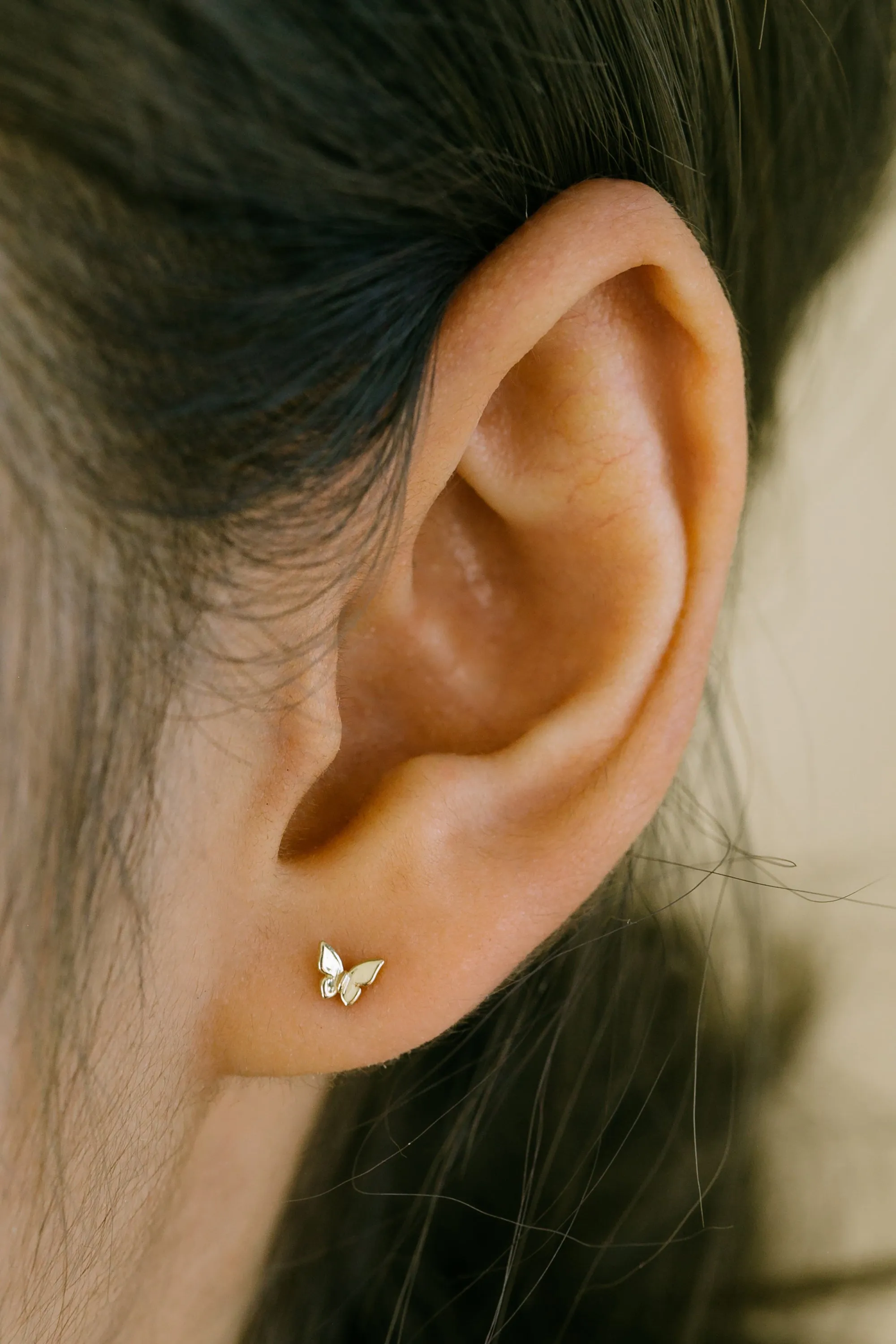 14K Real Gold Minimalist Solitaire Animal Forward Helix Cartilage Tragus Inner Conch Ear Stud Post Internally Threaded Flat Back