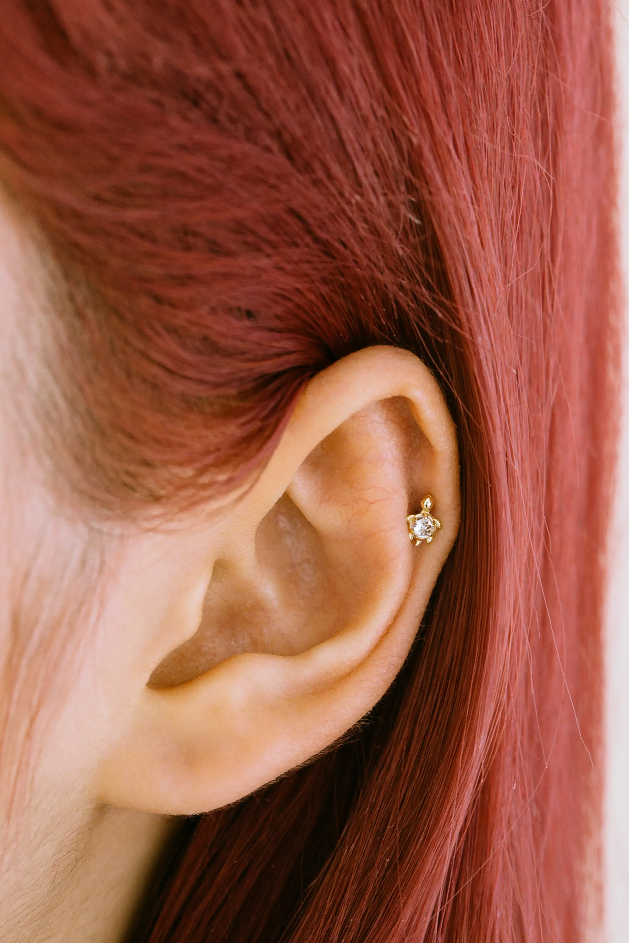 14K Real Gold Minimalist Solitaire Animal Forward Helix Cartilage Tragus Inner Conch Ear Stud Post Internally Threaded Flat Back