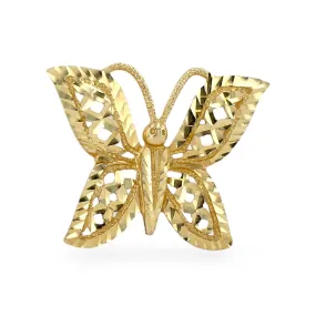 14K yellow gold slide handmade butterfly solid diamond cut pendant