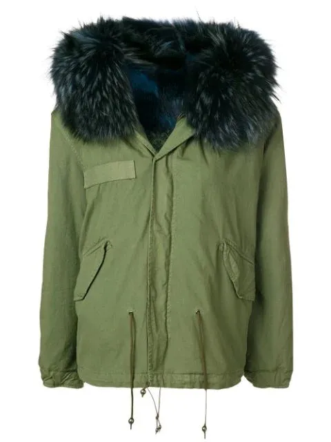 Army Green Mini Parka with Genuine Coyote Fur Trim