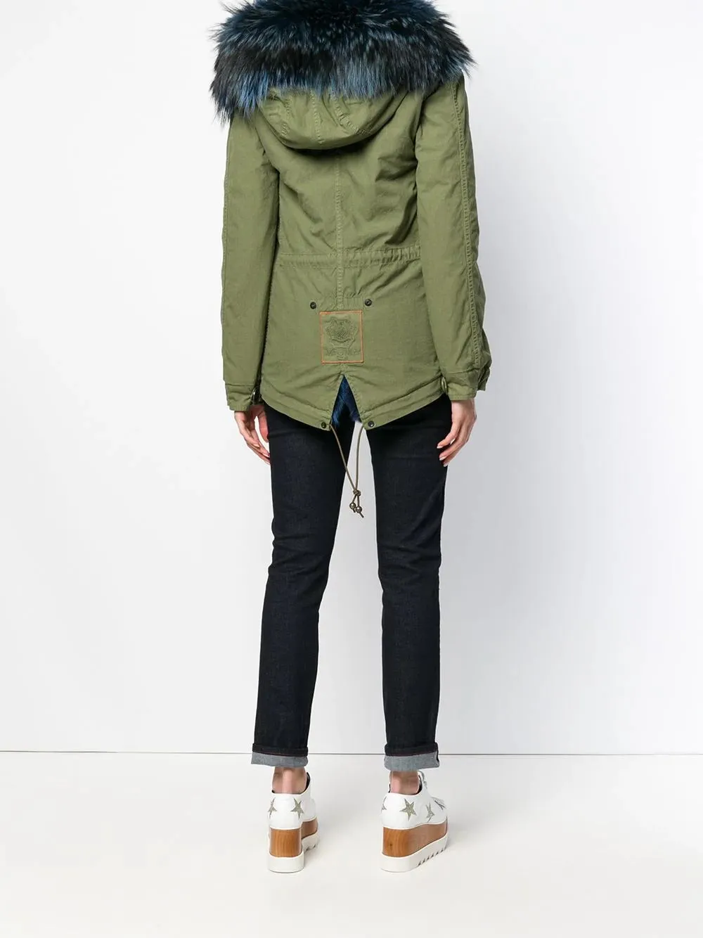 Army Green Mini Parka with Genuine Coyote Fur Trim