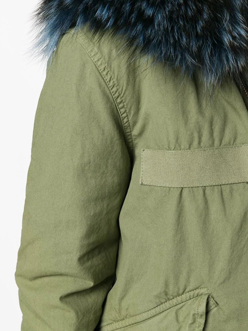 Army Green Mini Parka with Genuine Coyote Fur Trim