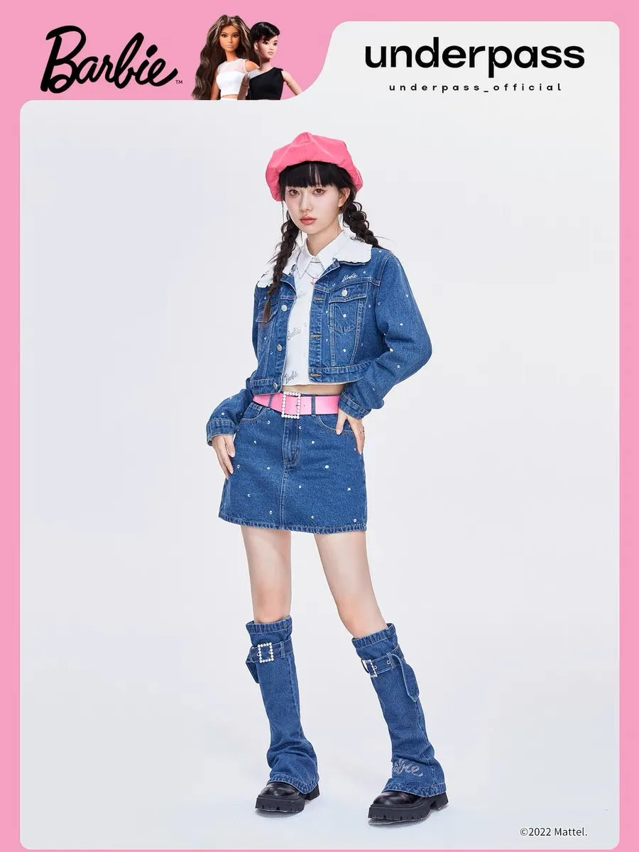 Barbie Barbie co-branded Japanese style mid-calf horn-studded trousers, boots and denim leg covers