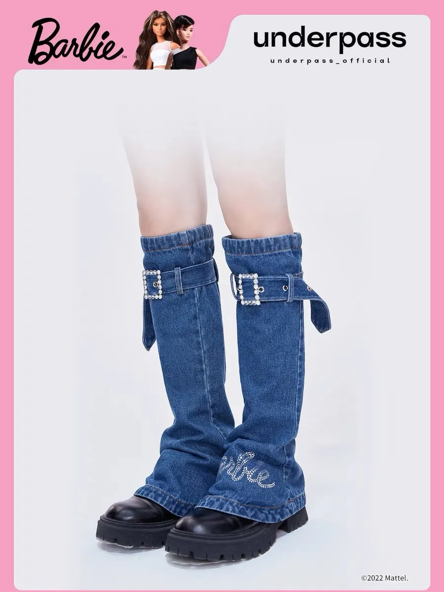 Barbie Barbie co-branded Japanese style mid-calf horn-studded trousers, boots and denim leg covers