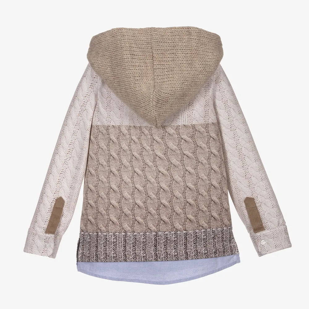 Beige Knit Hooded Sweatshirt 