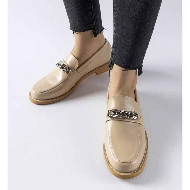 Beige Moccasins with Chain Decoration