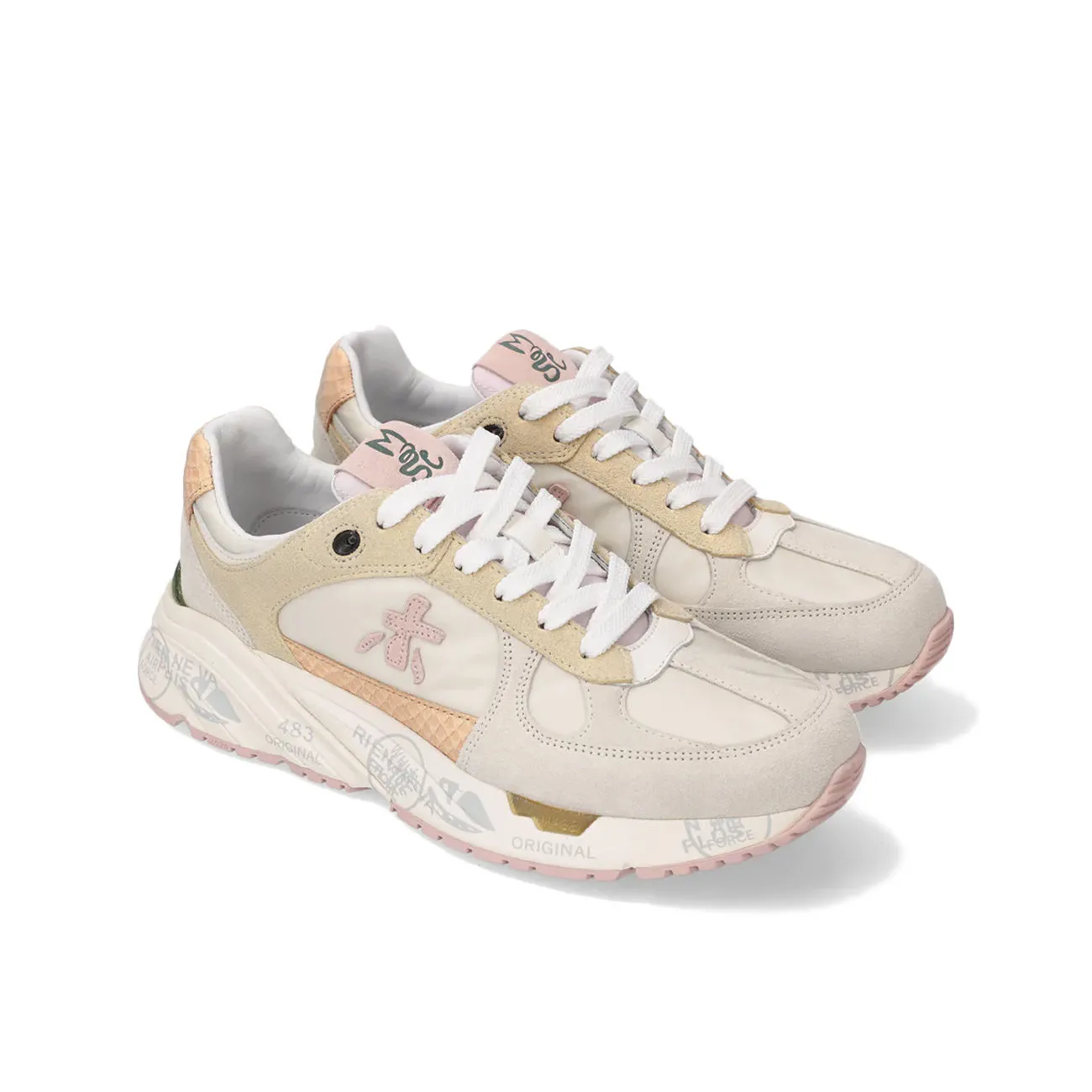 Beige White Pink Women's Sneakers.