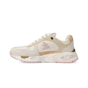 Beige White Pink Women's Sneakers.