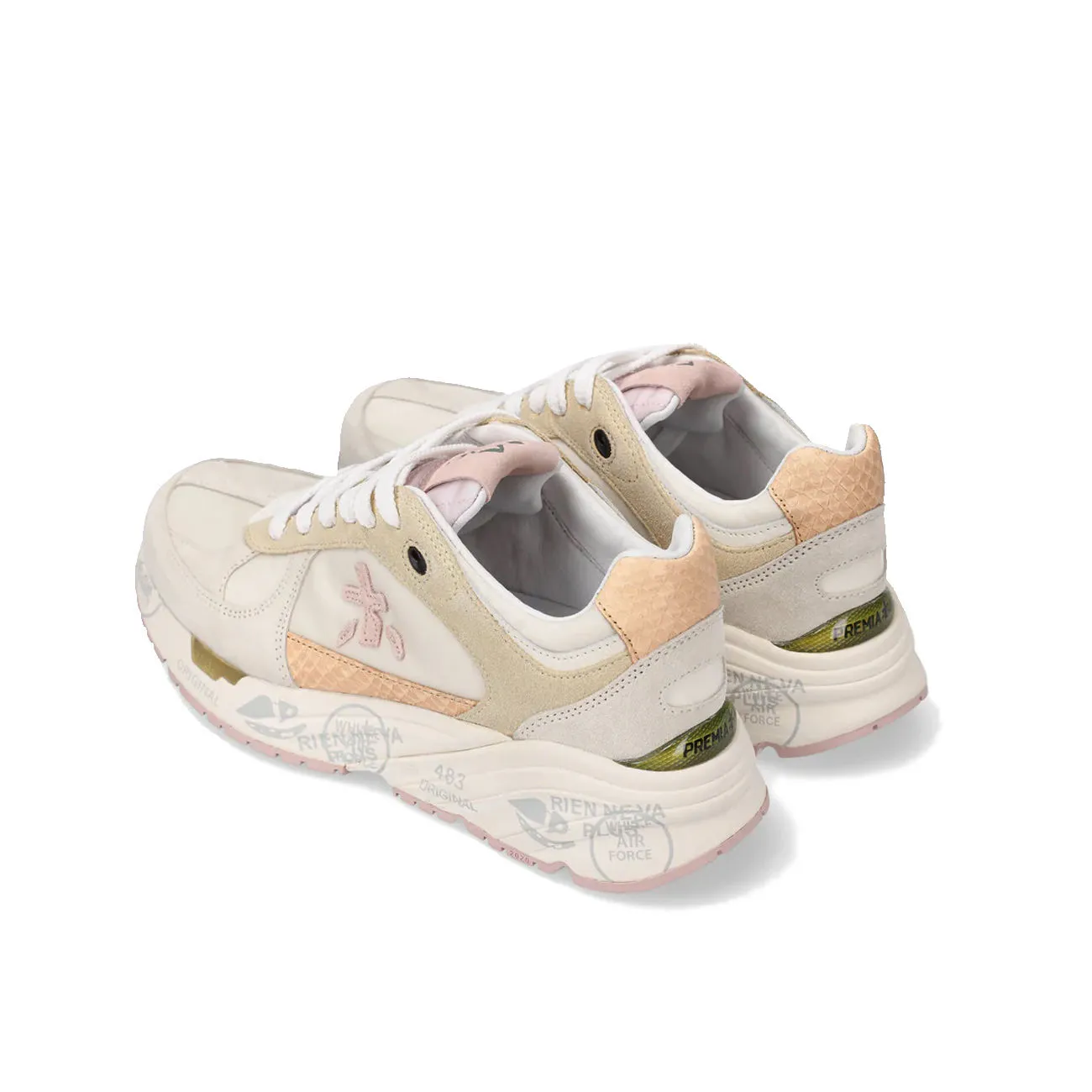 Beige White Pink Women's Sneakers.