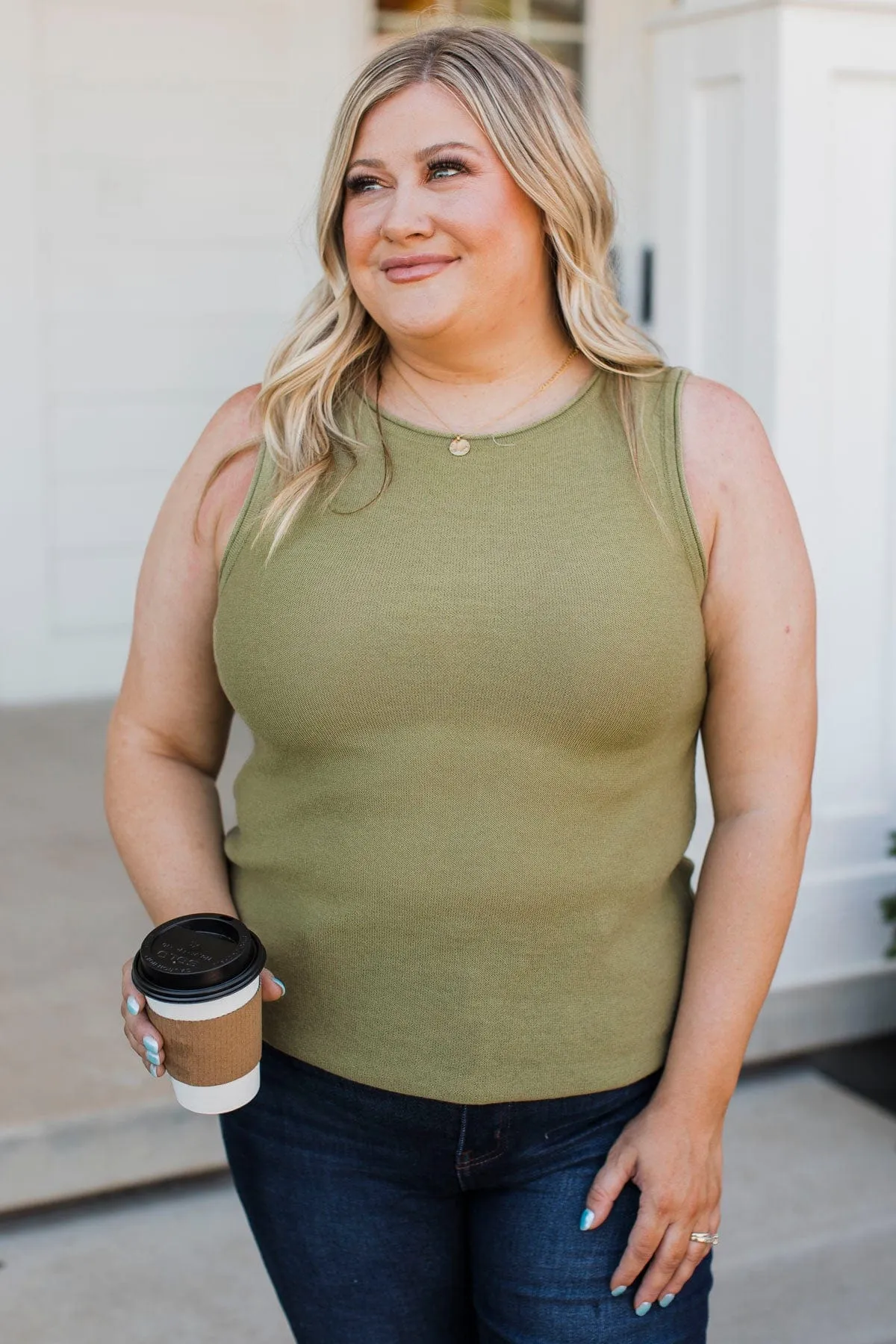 Believe It Or Not Light Olive Knit Tank Top