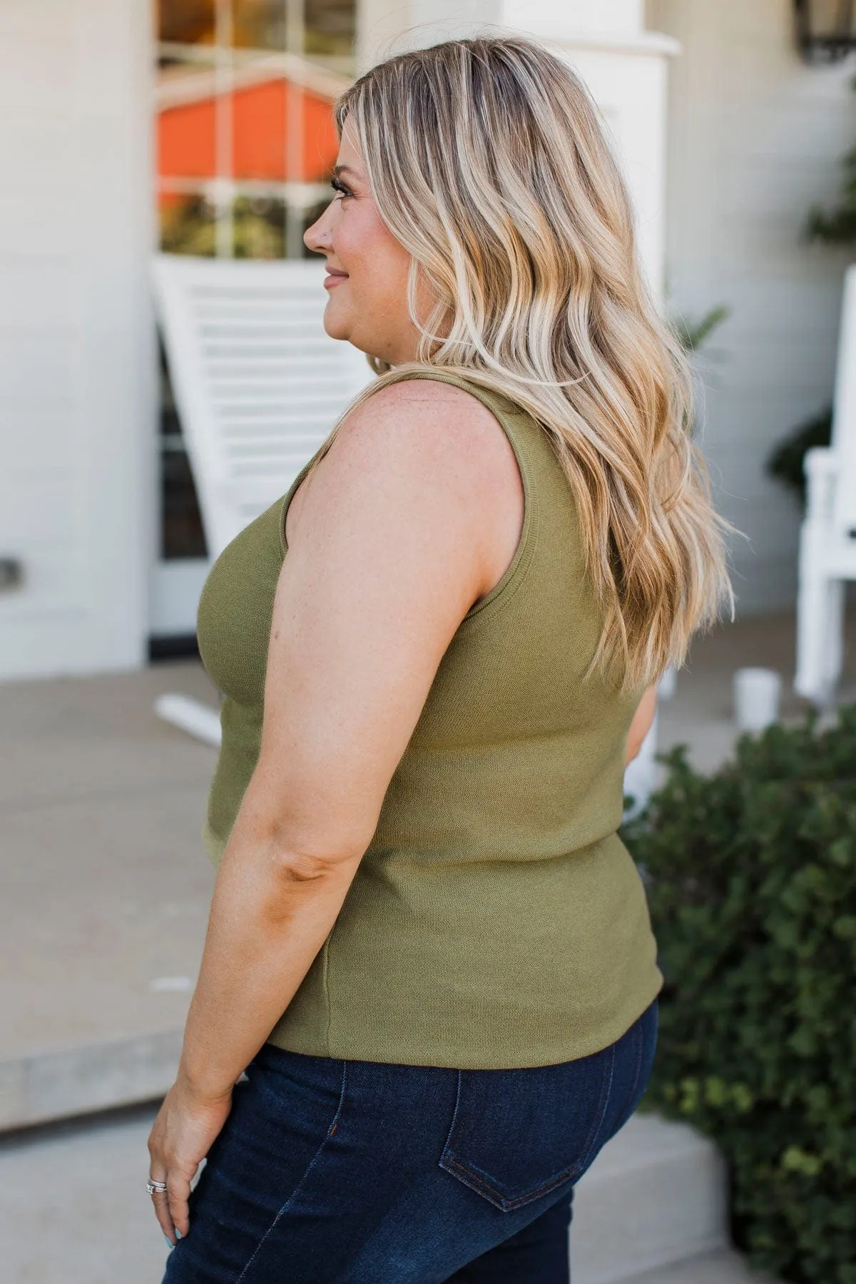 Believe It Or Not Light Olive Knit Tank Top