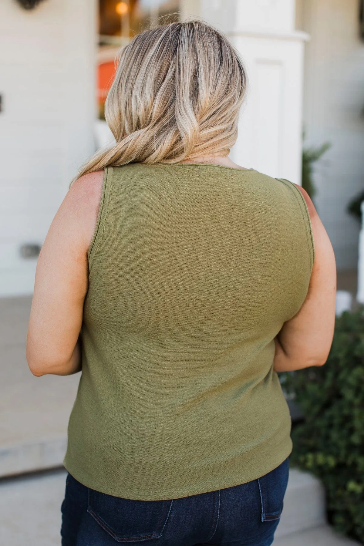 Believe It Or Not Light Olive Knit Tank Top