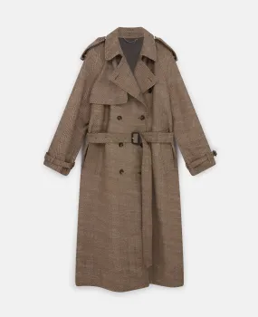 Waist Belt Trench Coat in Herringbone Pattern