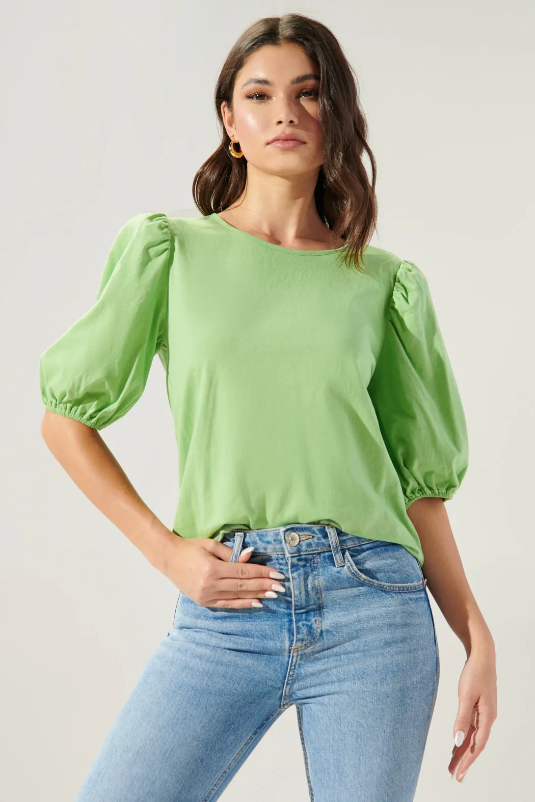 Bettina Puff Sleeve Cotton Knit T Shirt