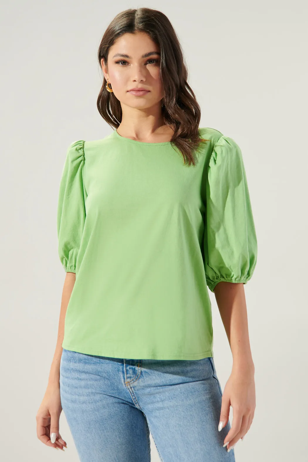 Bettina Puff Sleeve Cotton Knit T Shirt