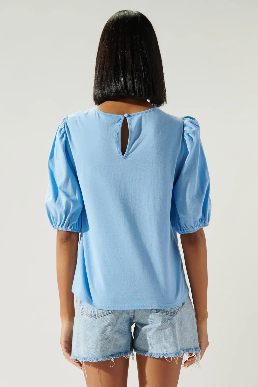 Bettina Puff Sleeve Cotton Knit T Shirt