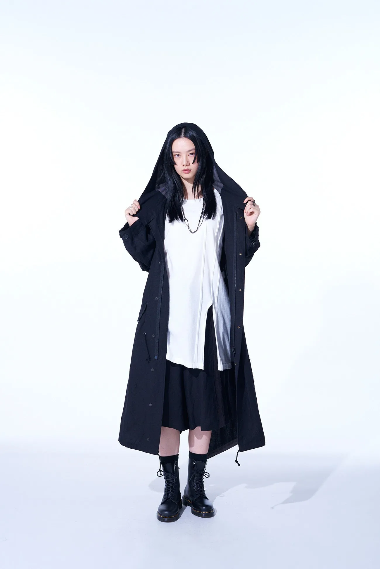 BIO-WASHED DUAL FABRIC MODS COAT WITH CUT-OUT DESIGN