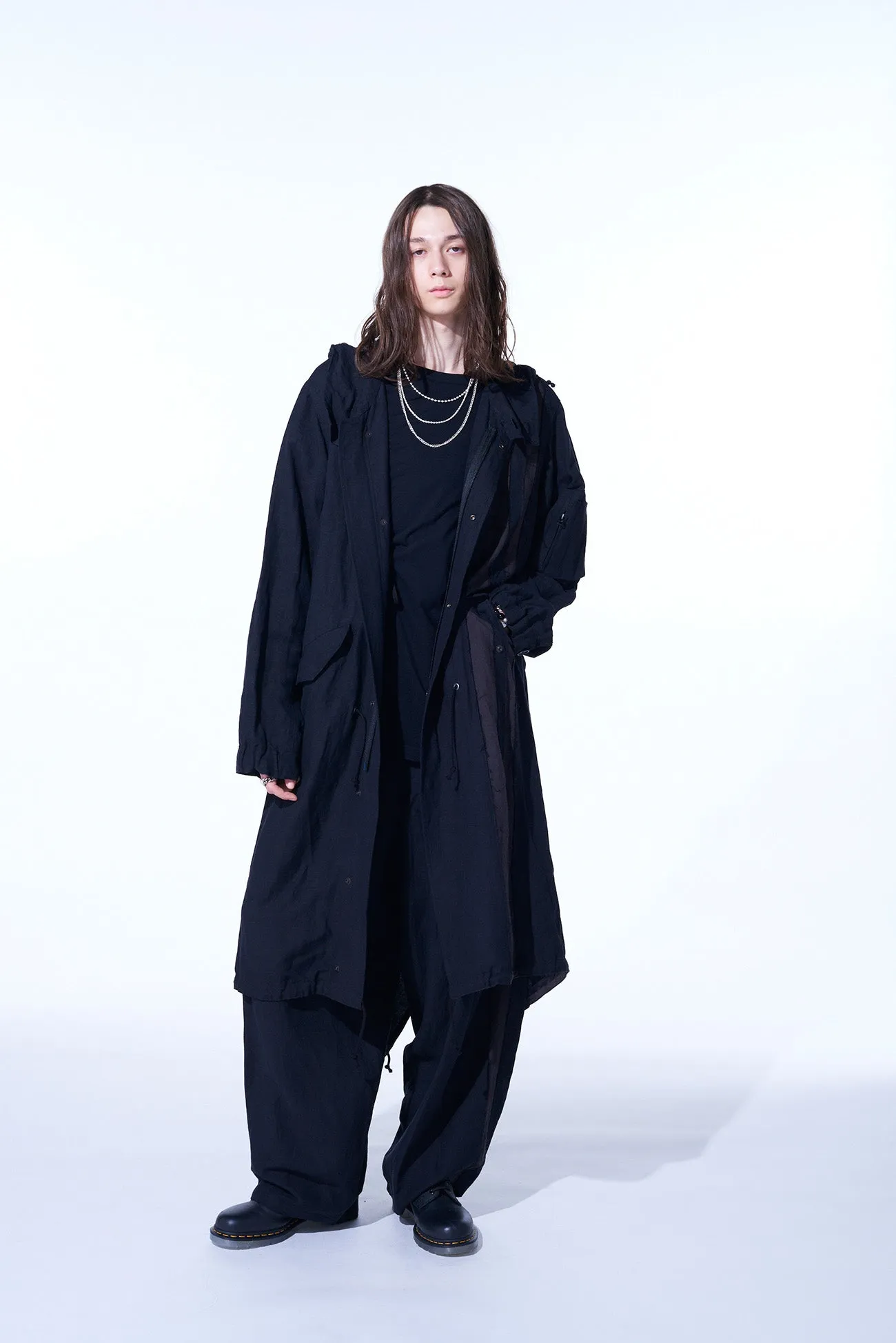 BIO-WASHED DUAL FABRIC MODS COAT WITH CUT-OUT DESIGN