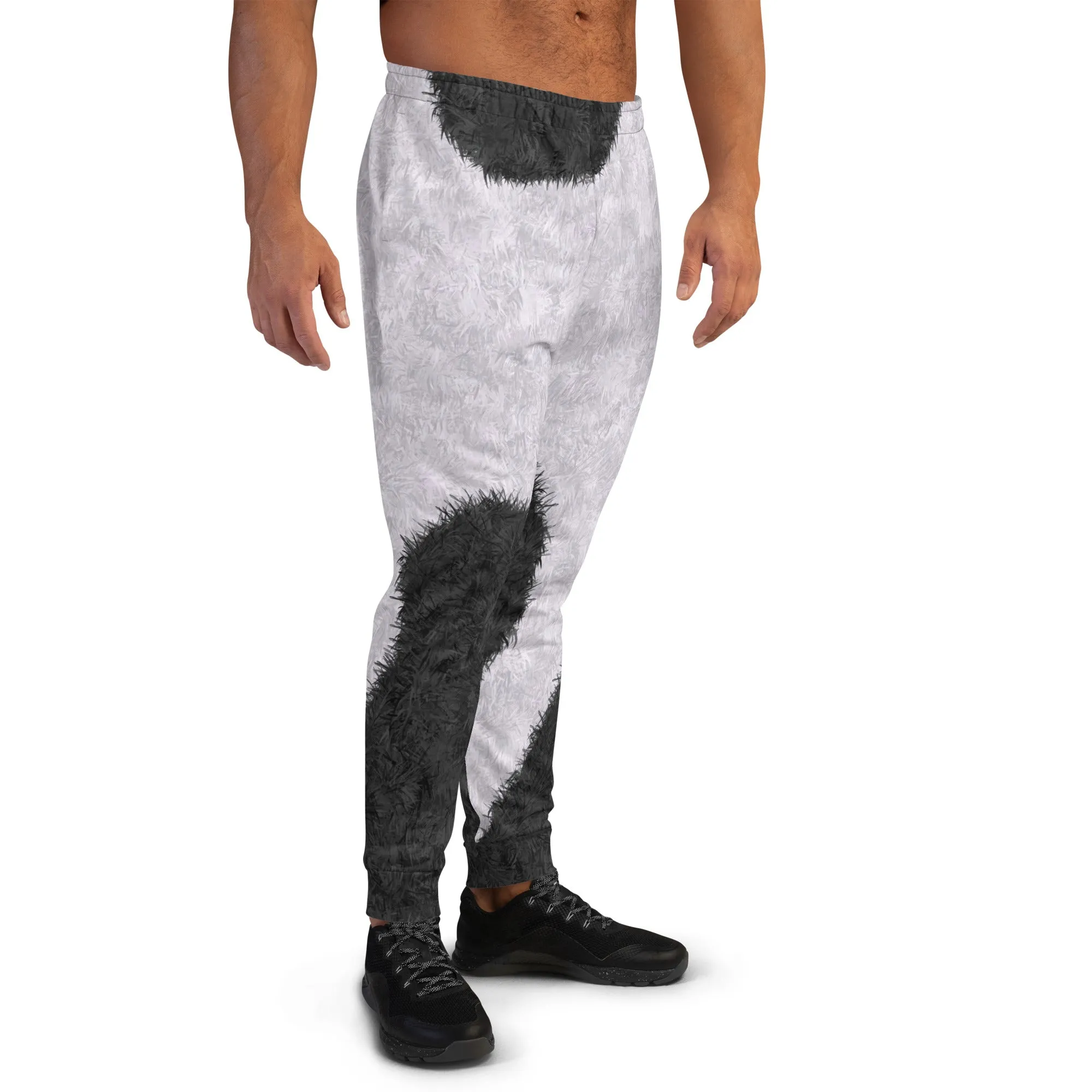 Black and White Fur Print Men's Slim Fit Joggers