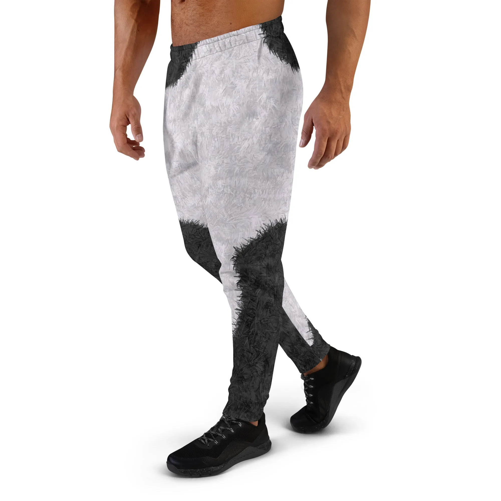 Black and White Fur Print Men's Slim Fit Joggers