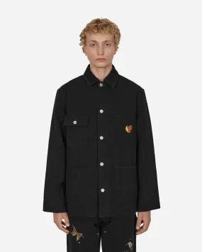 Black Canvas Workwear Jacket with Embroidered Design