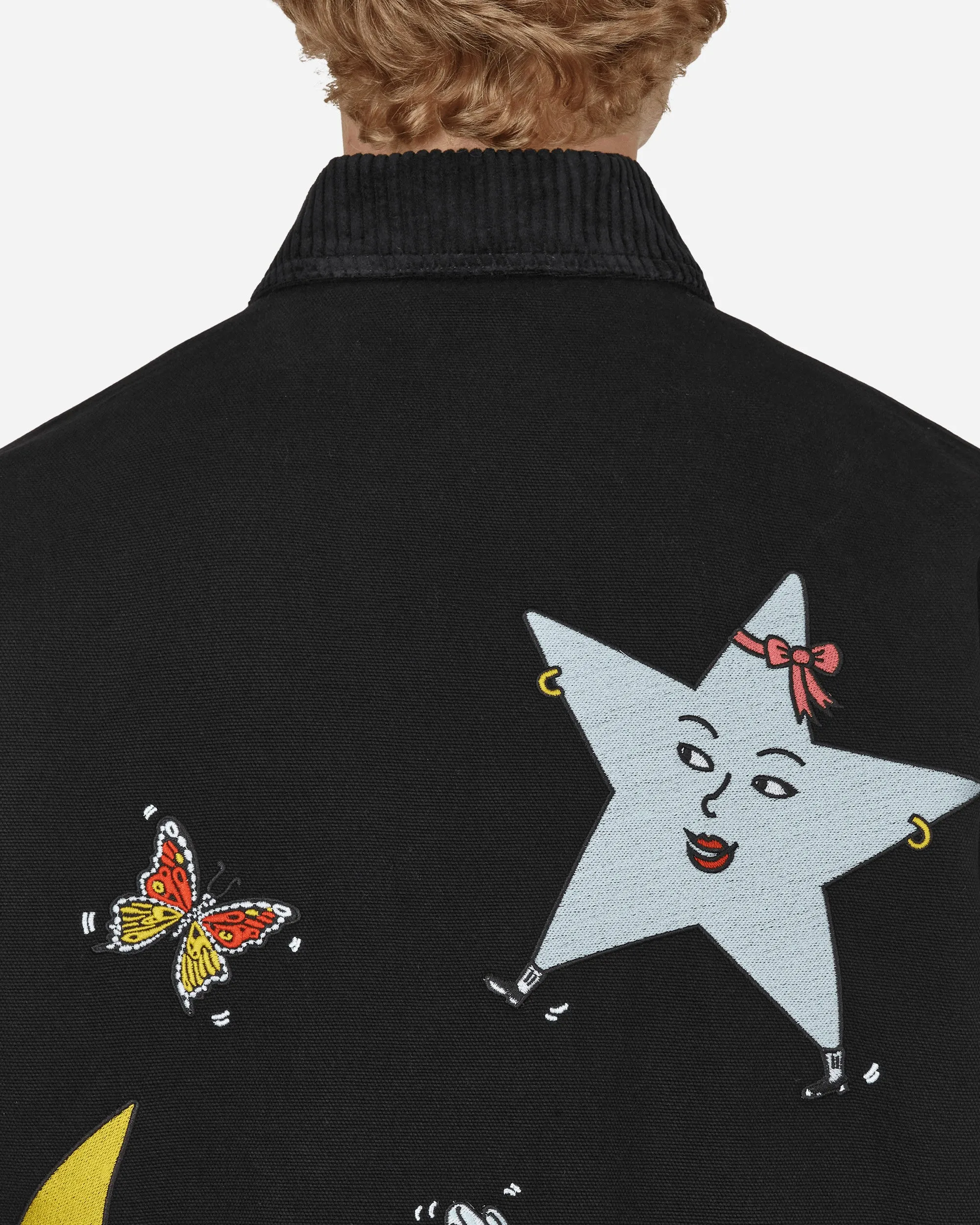 Black Canvas Workwear Jacket with Embroidered Design