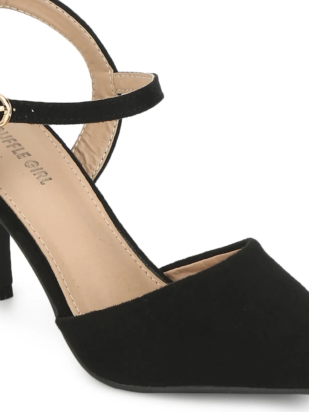 Black Cone Pump Ankle Strap Stiletto Heels