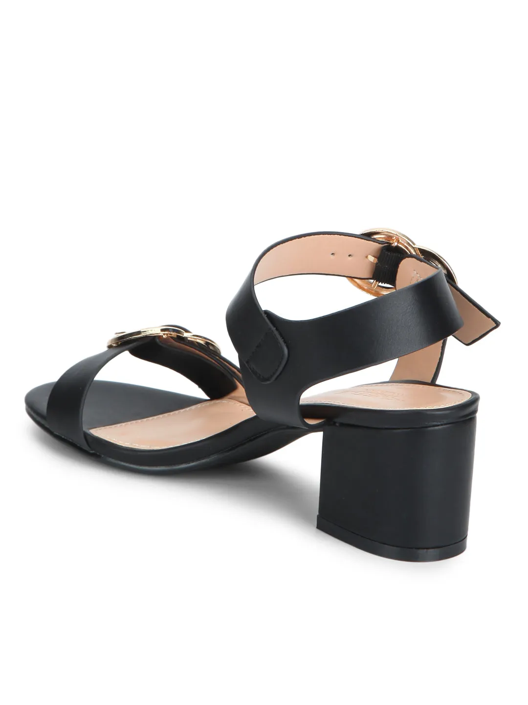 Black Double Buckle Low Block Heels