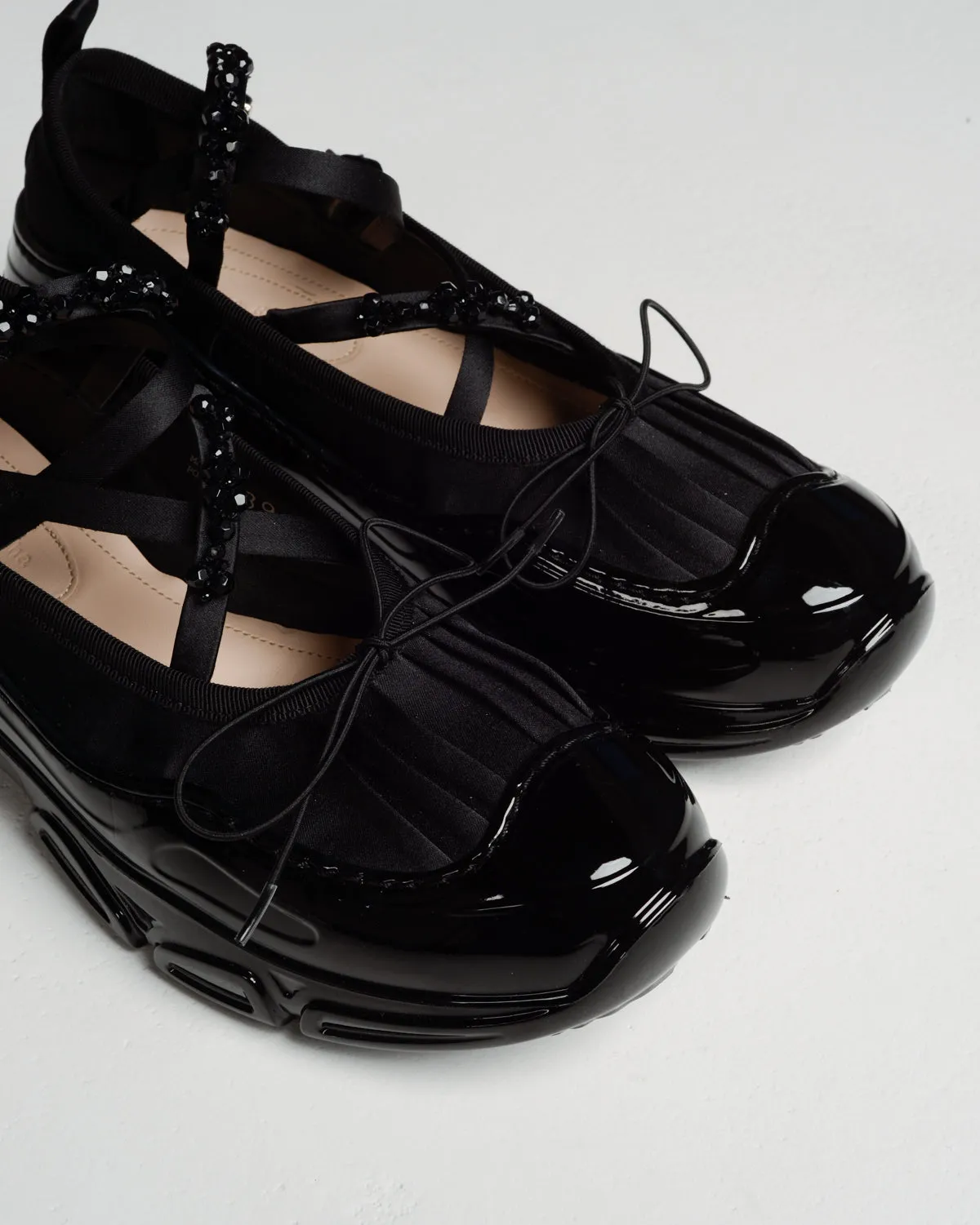 Black Embellished Low Trek Ballerina Shoes