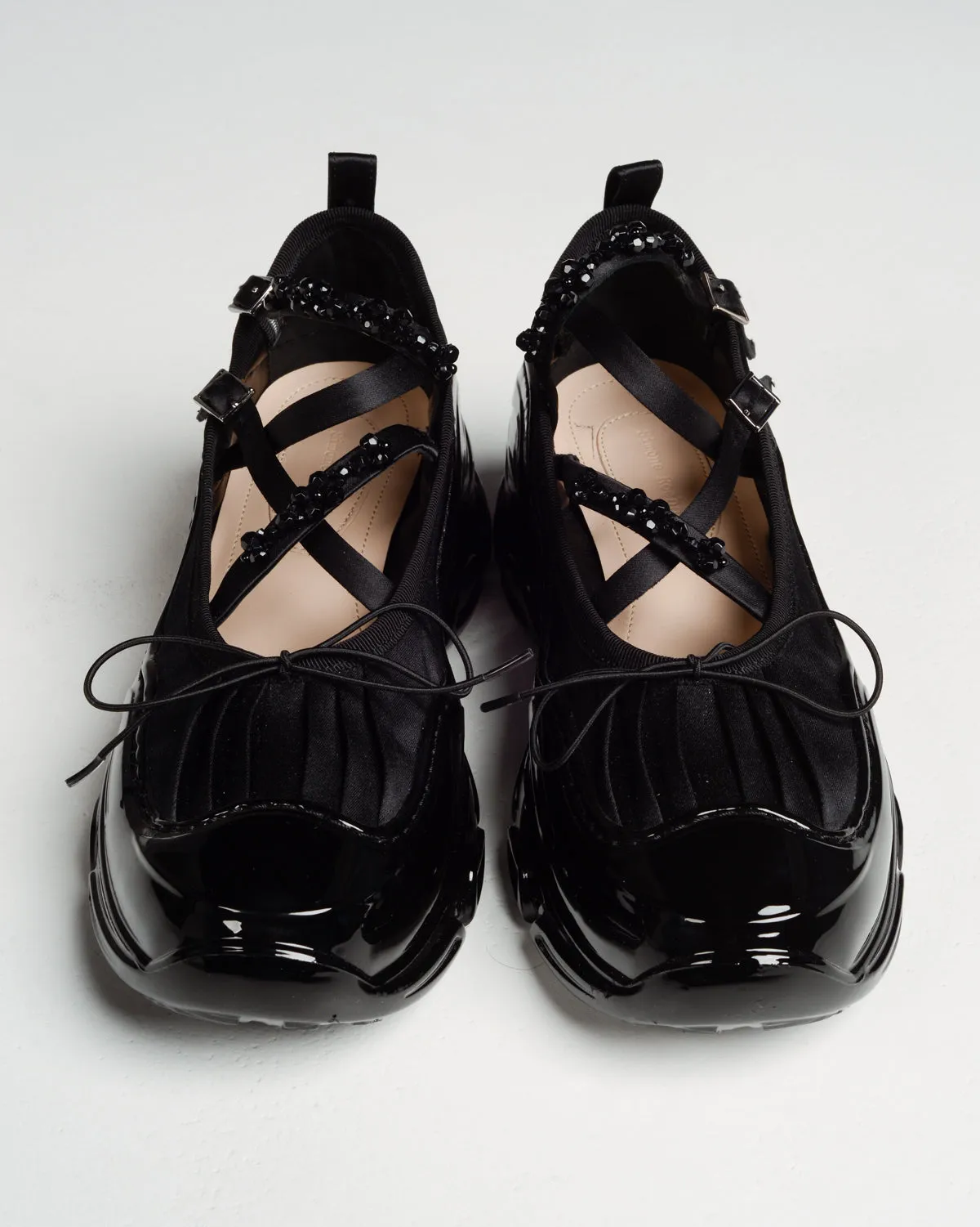 Black Embellished Low Trek Ballerina Shoes