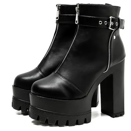 Black Gothic Punk Rock Chunky Sole Platforms Boots