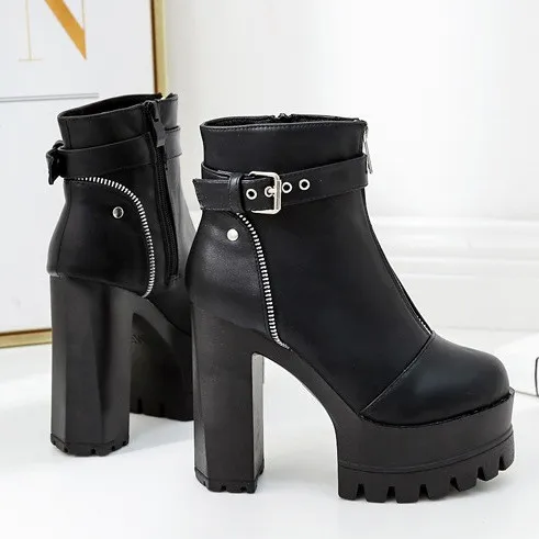 Black Gothic Punk Rock Chunky Sole Platforms Boots