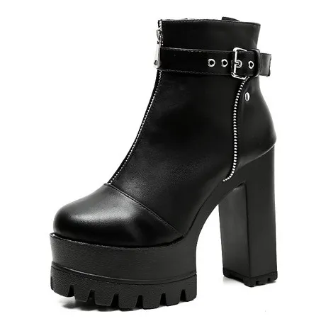 Black Gothic Punk Rock Chunky Sole Platforms Boots