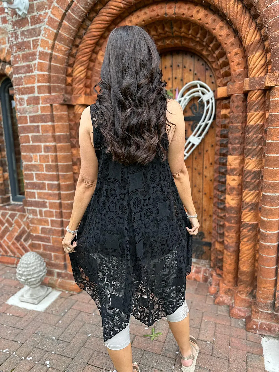 Black Lace Deep V-Neck Tuscany Dress.