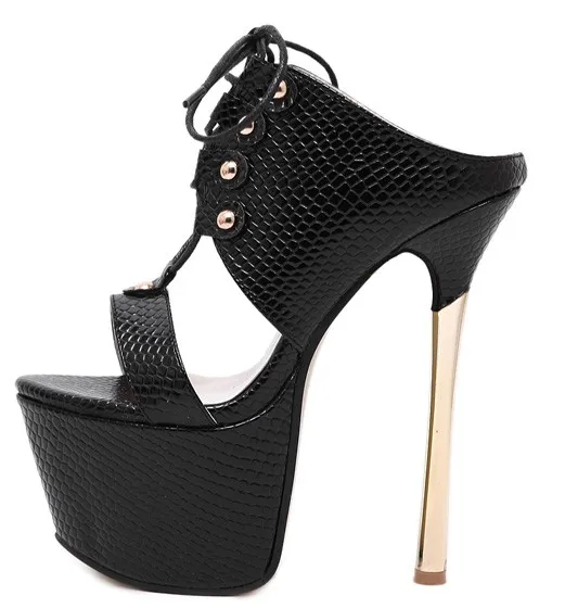 Black Platform Stiletto Sandals with Gold Detail