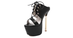 Black Platform Stiletto Sandals with Gold Detail