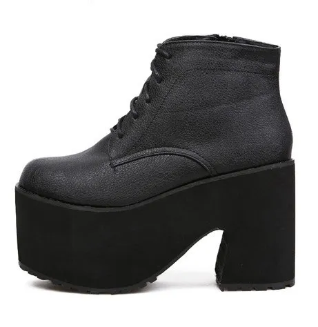 Chunky Heeled Punk Boots with Black Lace-Up Platforms