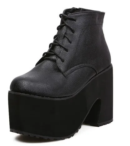 Chunky Heeled Punk Boots with Black Lace-Up Platforms