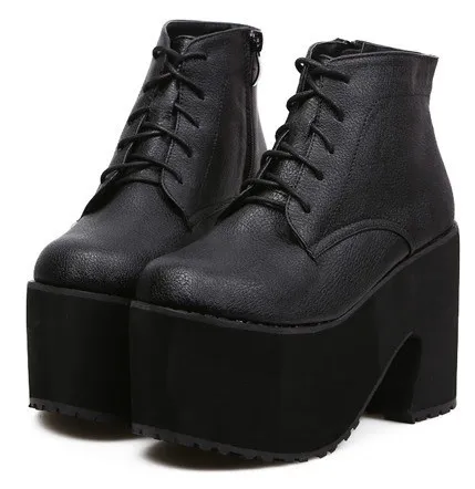 Chunky Heeled Punk Boots with Black Lace-Up Platforms