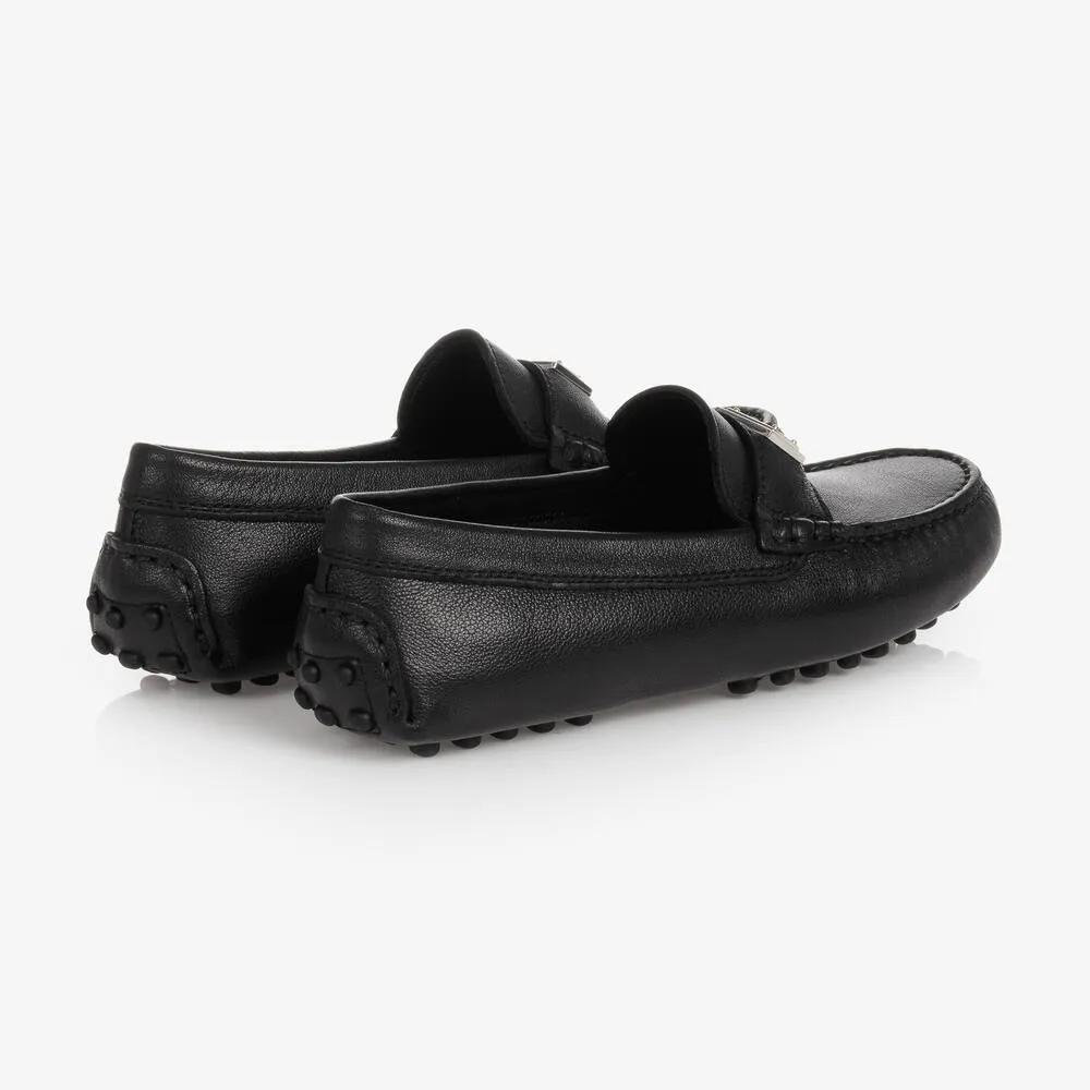 Black Leather Boys Moccasins