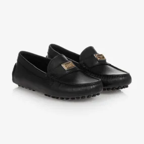 Black Leather Boys Moccasins