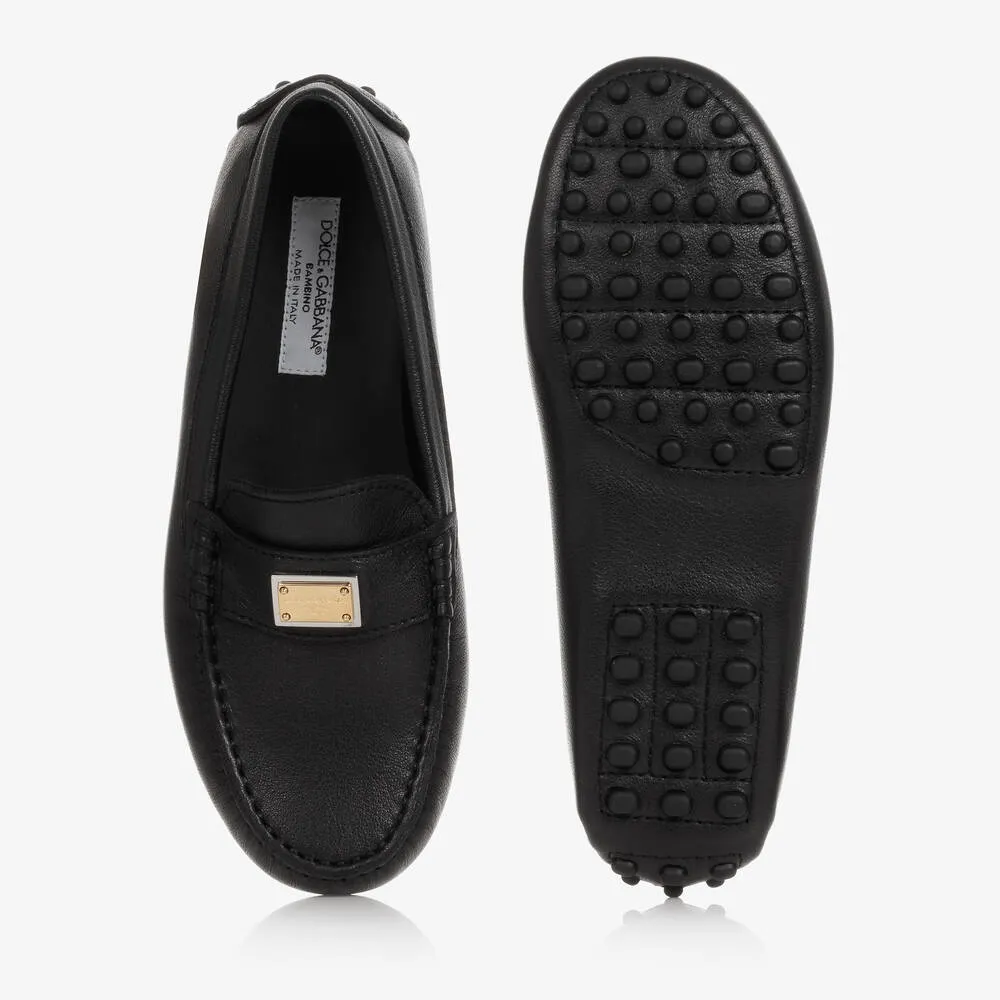 Black Leather Boys Moccasins