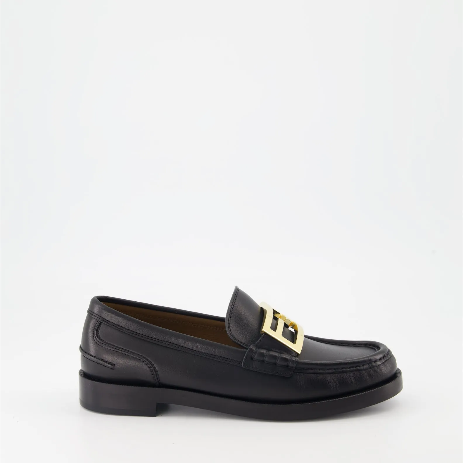 Black Leather Moccasins with Baguette Detail