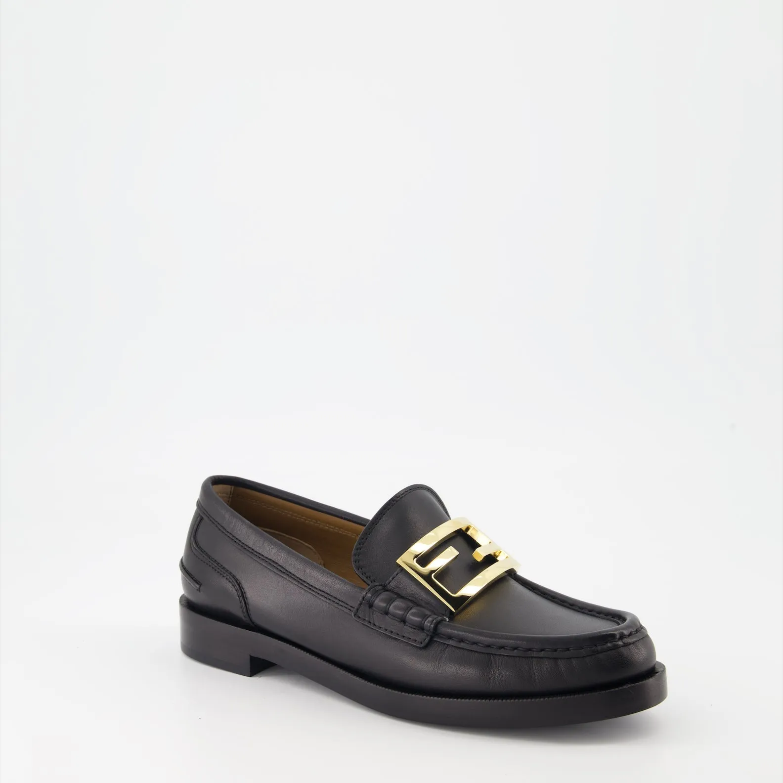 Black Leather Moccasins with Baguette Detail