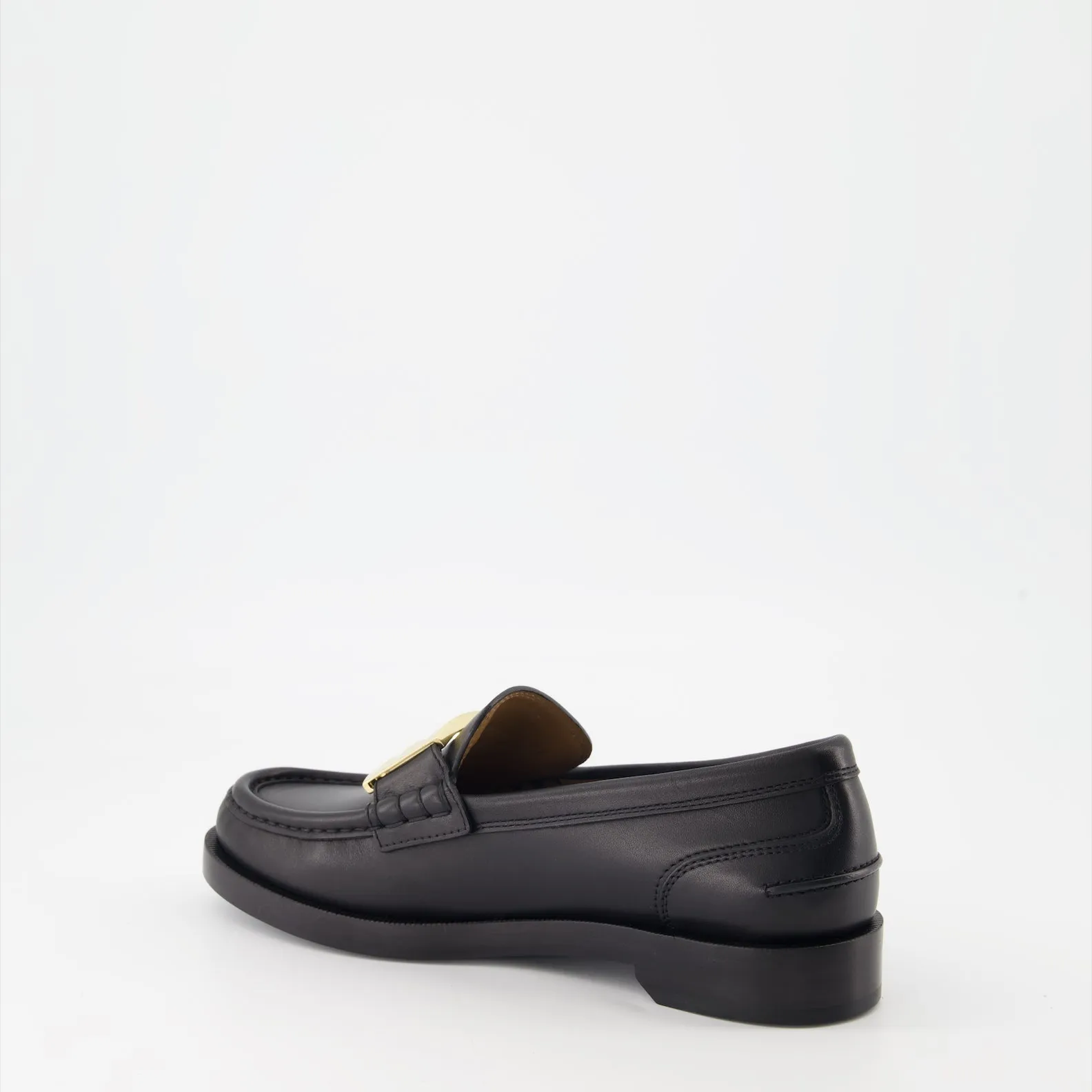 Black Leather Moccasins with Baguette Detail