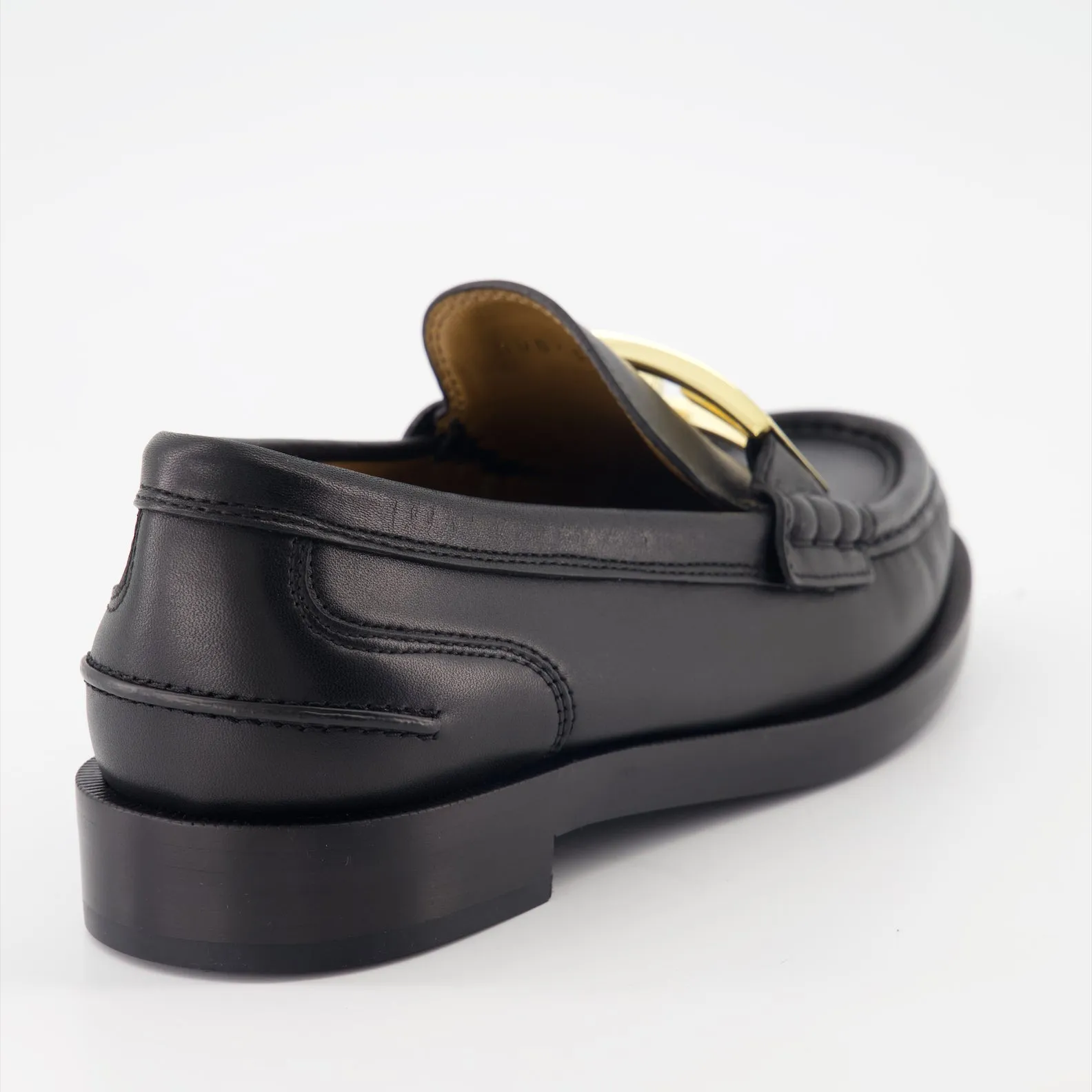 Black Leather Moccasins with Baguette Detail