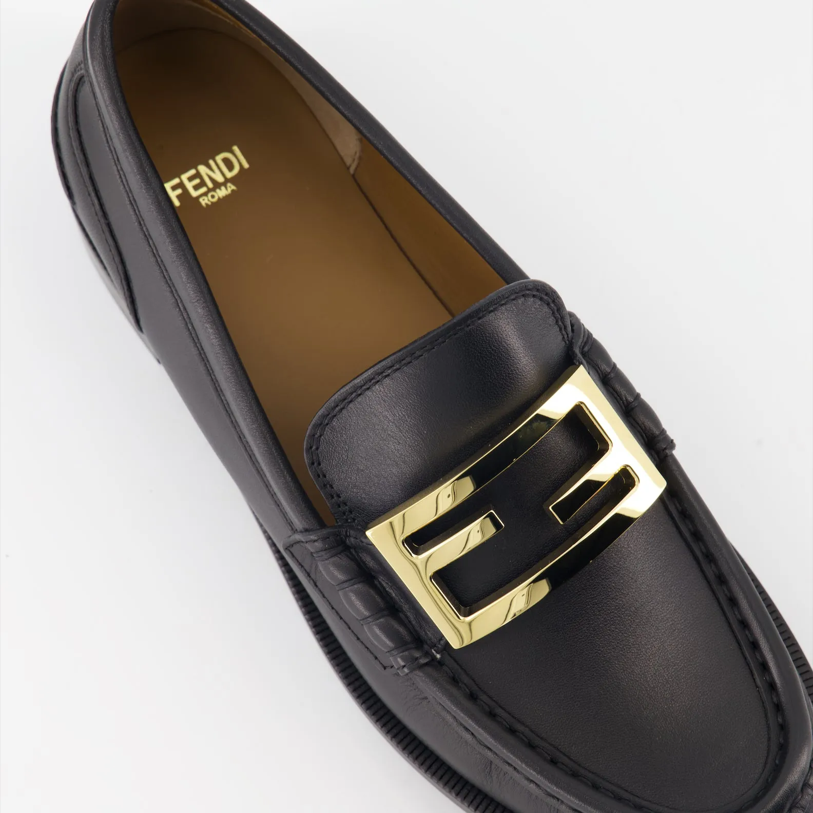 Black Leather Moccasins with Baguette Detail