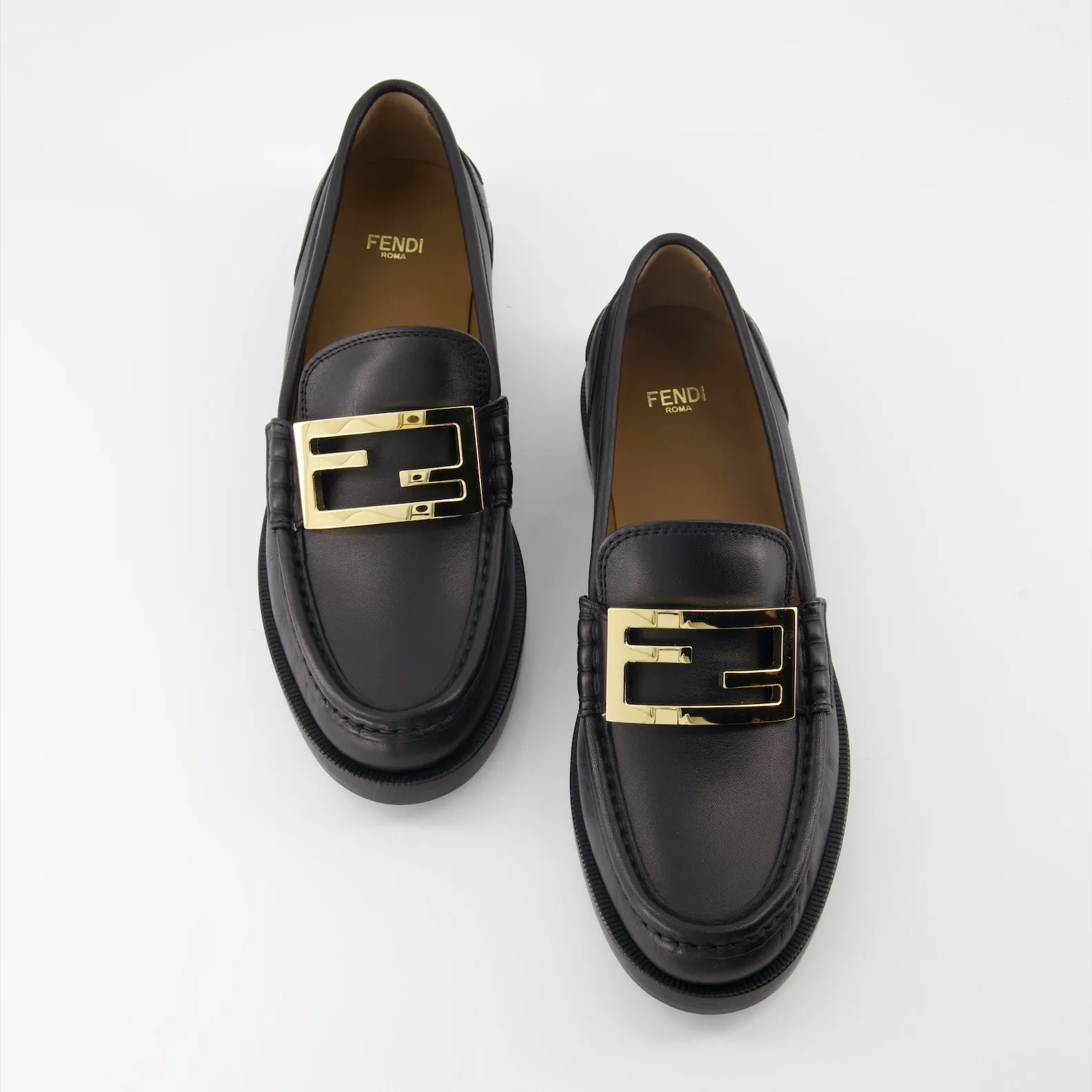 Black Leather Moccasins with Baguette Detail